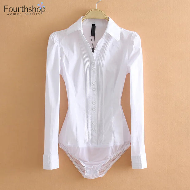 2023 Fashion Bodysuit Long Sleeve Women Body Shirt Office Lady Work Uniforms Spring White Blouses And Tops Slim Autumn Clothes