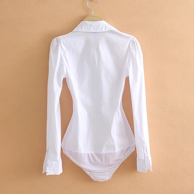 2023 Fashion Bodysuit Long Sleeve Women Body Shirt Office Lady Work Uniforms Spring White Blouses And Tops Slim Autumn Clothes