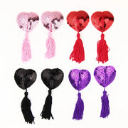 1Pair Milk Paste Women Tassel Heart Sequin Paste Breast Bra Silicone Heart Nipple Cover Adhesive