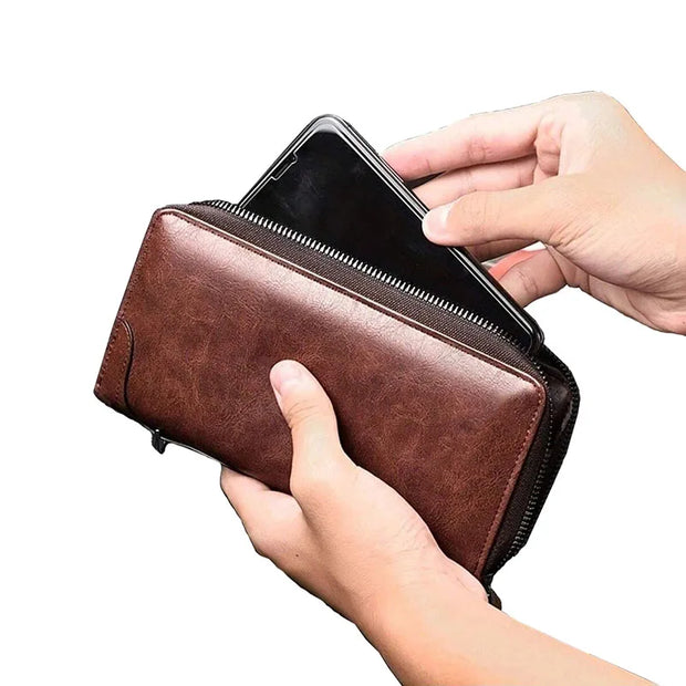 Men's Long Zipper Wallet High Quality Pu Leather Wallet for Men RFID Blocking Business Clutch Bag Credit Card Holder Purse Man