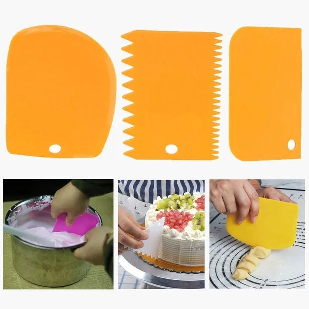 3 Pieces / Set Dough Cutter, Cake Slicer, Multicolor Baking Tool, Scraper, Cake Blade, Silicone Spatula Baking & Pastry Tools