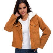 Corduroy lambskin padded long jacket