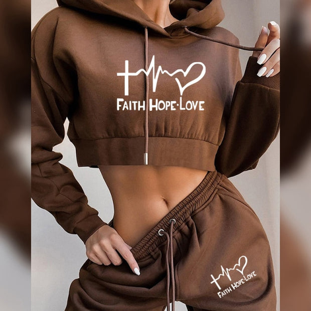 Winter Tracksuit Women 2 Piece Set Print Hoodies+Pants Sportwear Women&#39;s Sports Suit Hooded Sweatshirt Set Female Winter Clothes