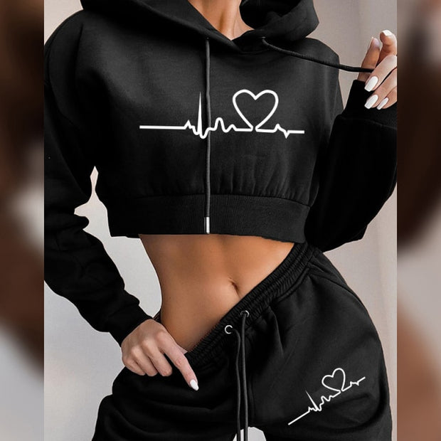 Winter Tracksuit Women 2 Piece Set Print Hoodies+Pants Sportwear Women&#39;s Sports Suit Hooded Sweatshirt Set Female Winter Clothes