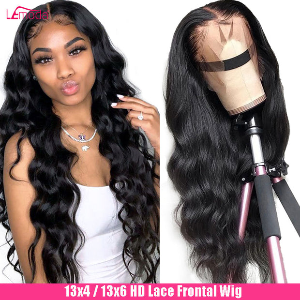 Body Wave Lace Front Wig 30 32 Inch 13x4 13x6 HD Lace Frontal Wig Human Hair Remy Transparent Lace Wigs Loose Deep Wave Lemoda