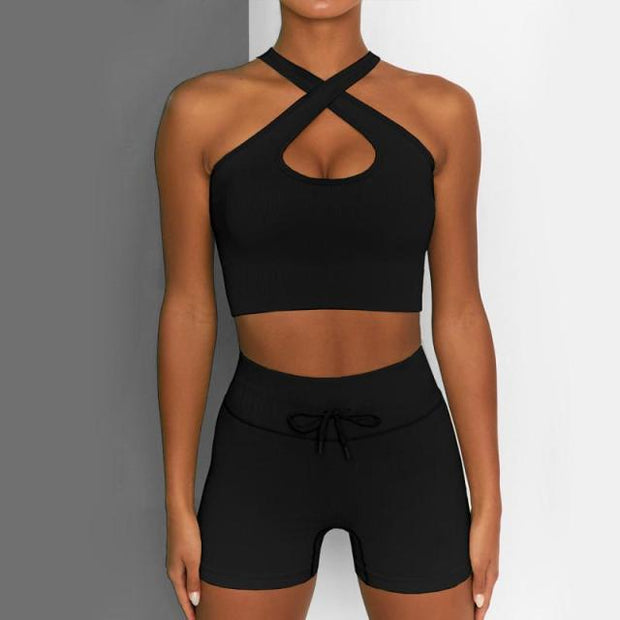 Seamless Yoga Set Women Two Piece Crop Top Long Sleeve Shorts pants Sportsuit Workout Outfit Fitness Female Sport Suit Gym Wear