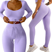 Seamless Yoga Set Women Two Piece Crop Top Long Sleeve Shorts pants Sportsuit Workout Outfit Fitness Female Sport Suit Gym Wear